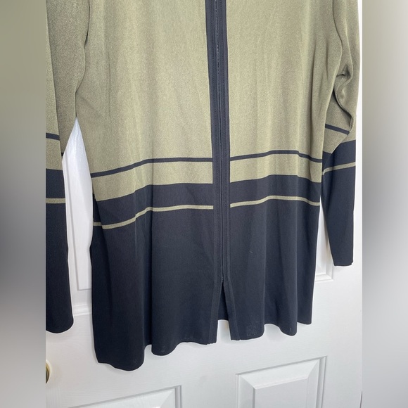 Exclusively Misook Olive Green & Black Zip-Up Knit Cardigan Jacket L - Picture 3 of 8